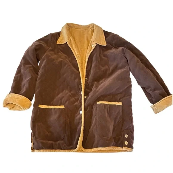 Denim&Co Vtg 90s Barn Jacket Reversible Brown Quilted and Tan Corduroy Size L - Picture 6 of 11